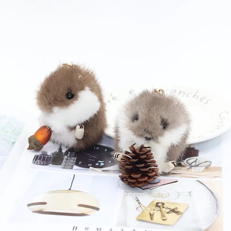 Пушистые милые мини маленькие брелоки 8 см с помпоном из натурального меха норки