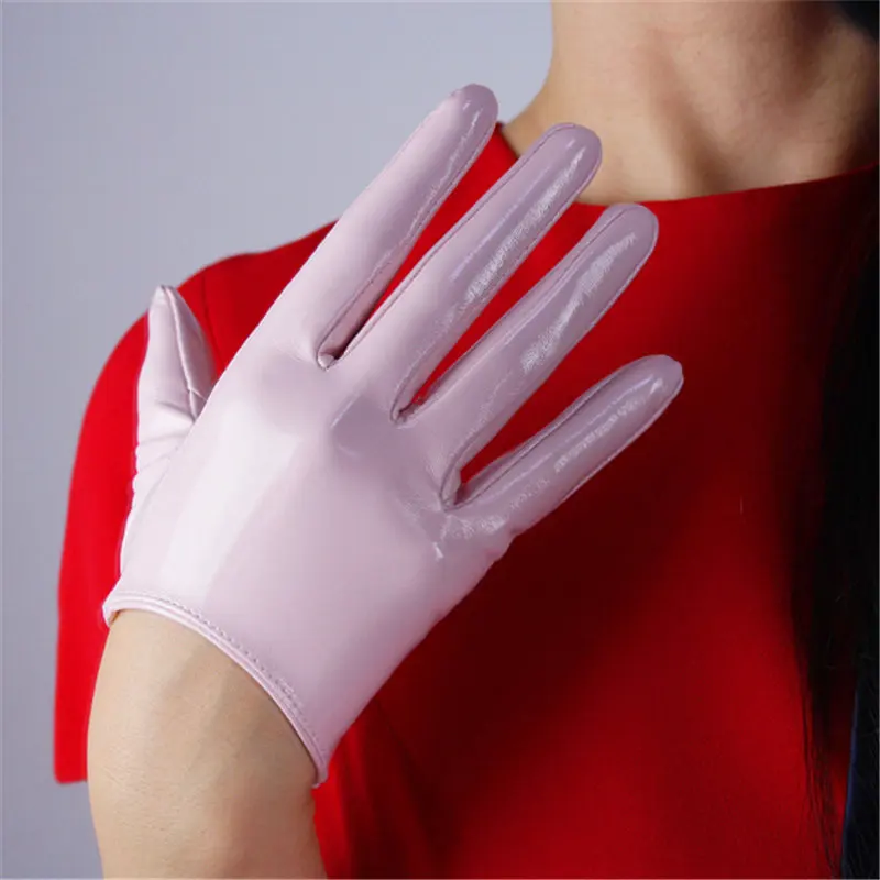 patent leather pink Новинка, женские перчатки из лакированной кожи пу, короткие, 16 см, Яркие Кожаные, для танцевальной вечеринки, имитация кожи, женские перчатки для косплея, PU16 - Цвет: patent leather pink