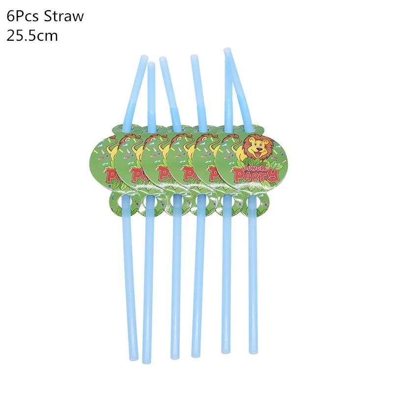 6pcs straw Джунгли день рождения одноразовые столовые приборы Джунгли животных одноразовые тарелки/чашки/салфетки сафари джунгли вечерние украшения принадлежности - Color: 6pcs straw