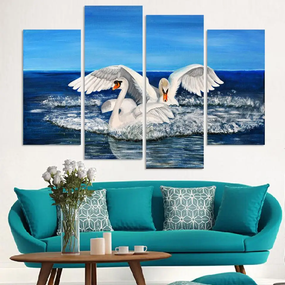 

Free Shipping Two White Swans Canvas Paintings For Sale New Fashion Decoration Animal Unframed Painting Printed On Canvas