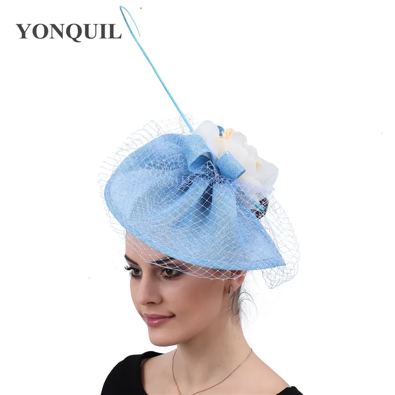 

High Quality Women Mesh Fascinators Hat Ivory Silk Flower Wedding Flower Net Fedora Hats Women Elegant Hair Accessory Headbands