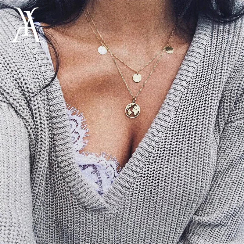 Boho нескольких цепей многослойное ожерелье для женщин Золотой Цвет модные земля