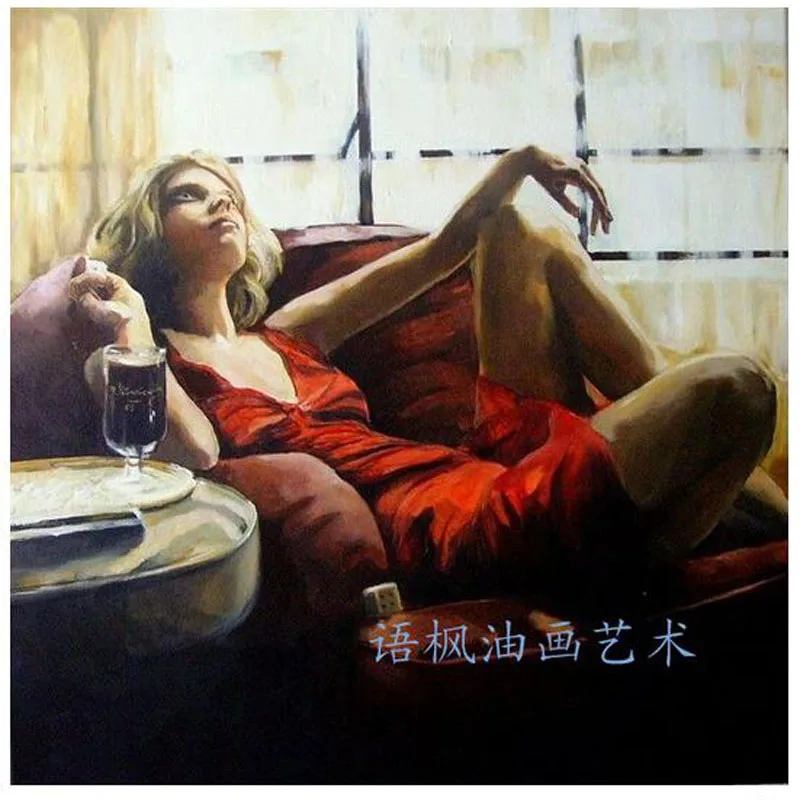 100% ручная роспись Портрет картина маслом на холсте лежачая красная юбка женская