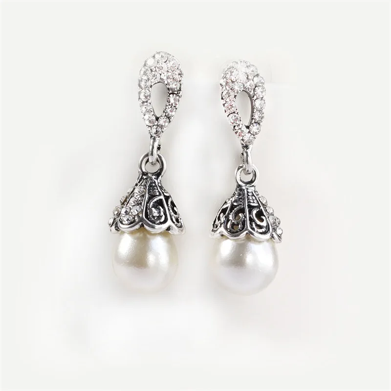 Vintage Jewelry Gray/White Imitation Pearl Earrings Women Wedding Earings | Украшения и аксессуары