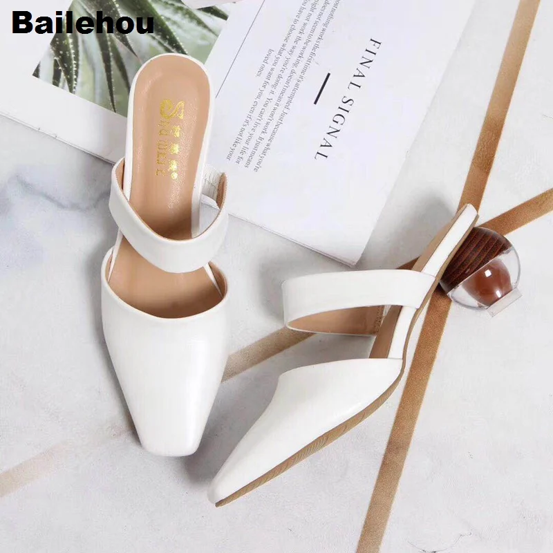 Женские шлепанцы Bailehou прозрачные туфли мюли на круглом каблуке вечерние