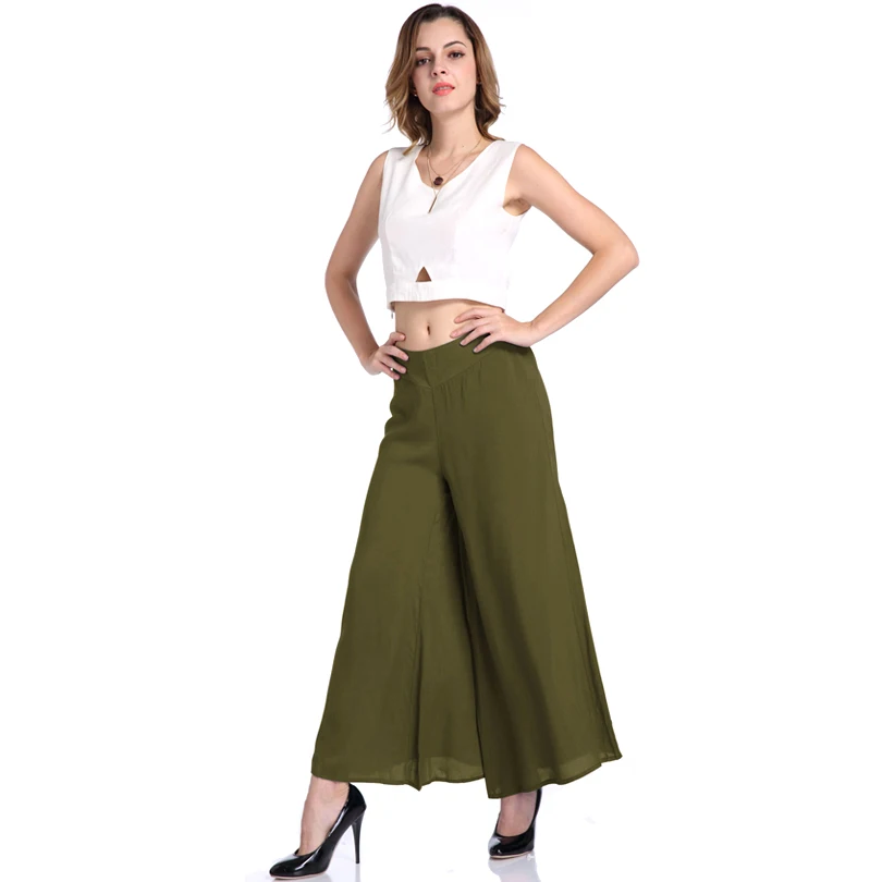 Yzfrks Для женщин широкую ногу длинные Брюки для девочек полной длины свободные