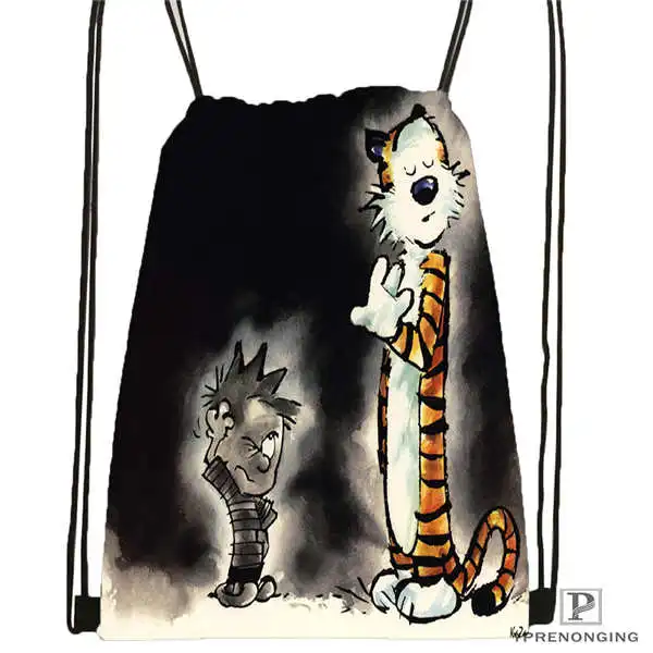 Drawstring Backpack Изготовленный На Заказ calvin-and-hobbes-12@ 02-походная сумка на шнурке милый детский Ранец(черный цвет(вид сзади) 31x40 см#180611-03-120 - Цвет: Drawstring Backpack