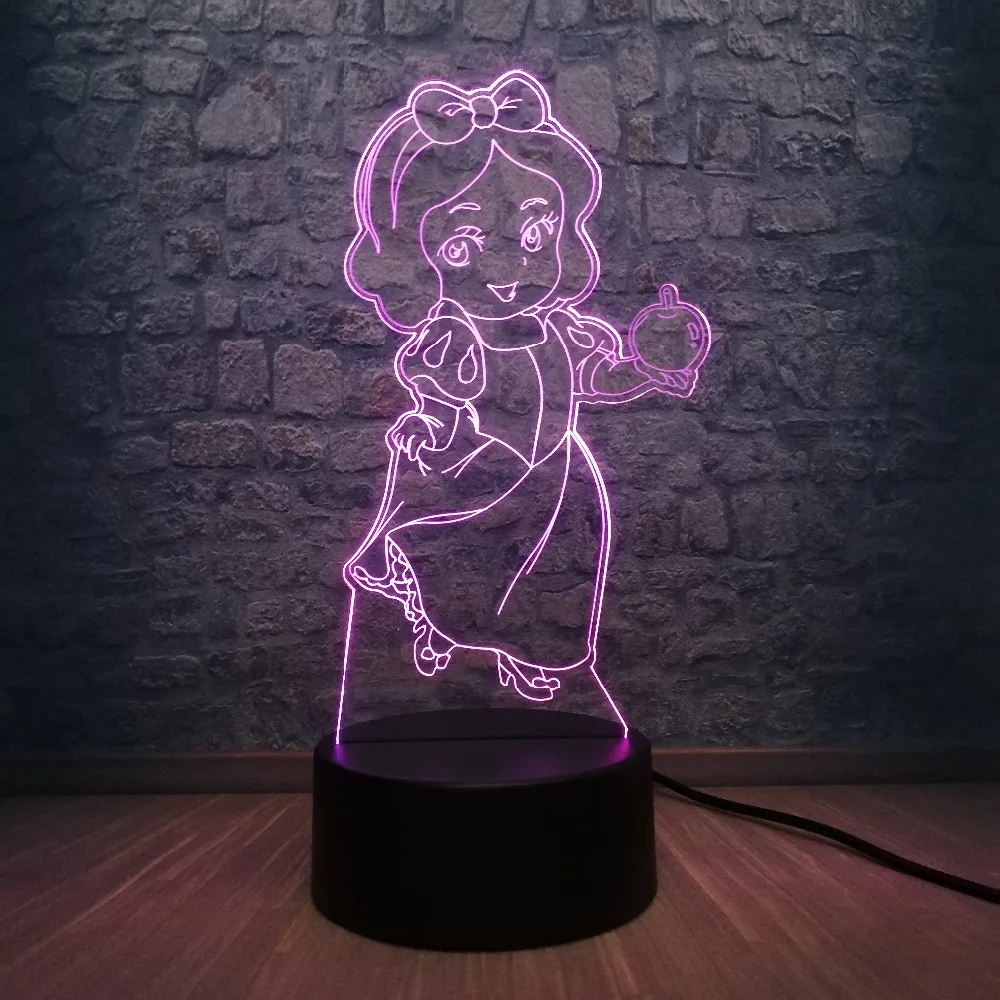 Мультфильм 3D LED USB лампа семь гномов актриса Принцесса Белоснежка Яблоко девушка
