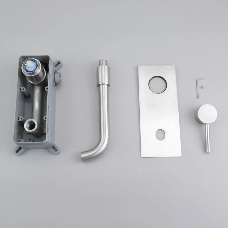 

Bathroom Basin Faucet Wall Mounted Single Handle 2 Hole In-Wall Hot & Cold Sink Mixer Tap 304 Stainless Steel Basin Faucet