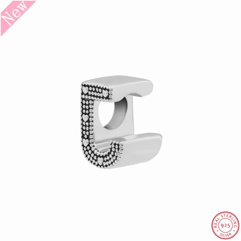 Новые 925 пробы бусины с серебряными буквами J Charm тисненые сердечками и точками DIY