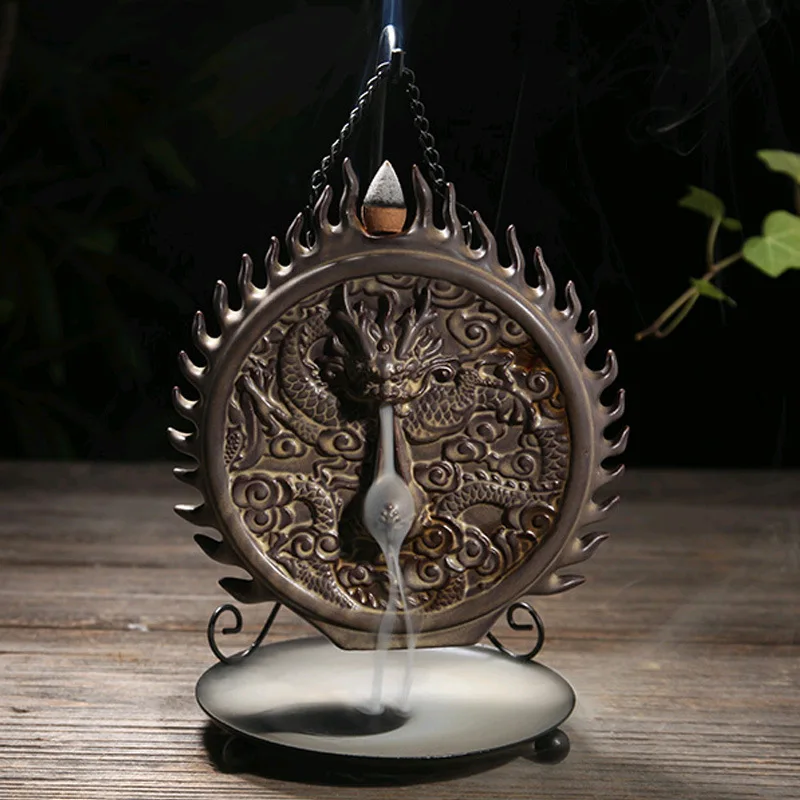 

Creative Ceramic Vintage Incense Burner Sculpture Dragon Pattern Backflow Incense Office Decoration Decor Crafts for Gift Box