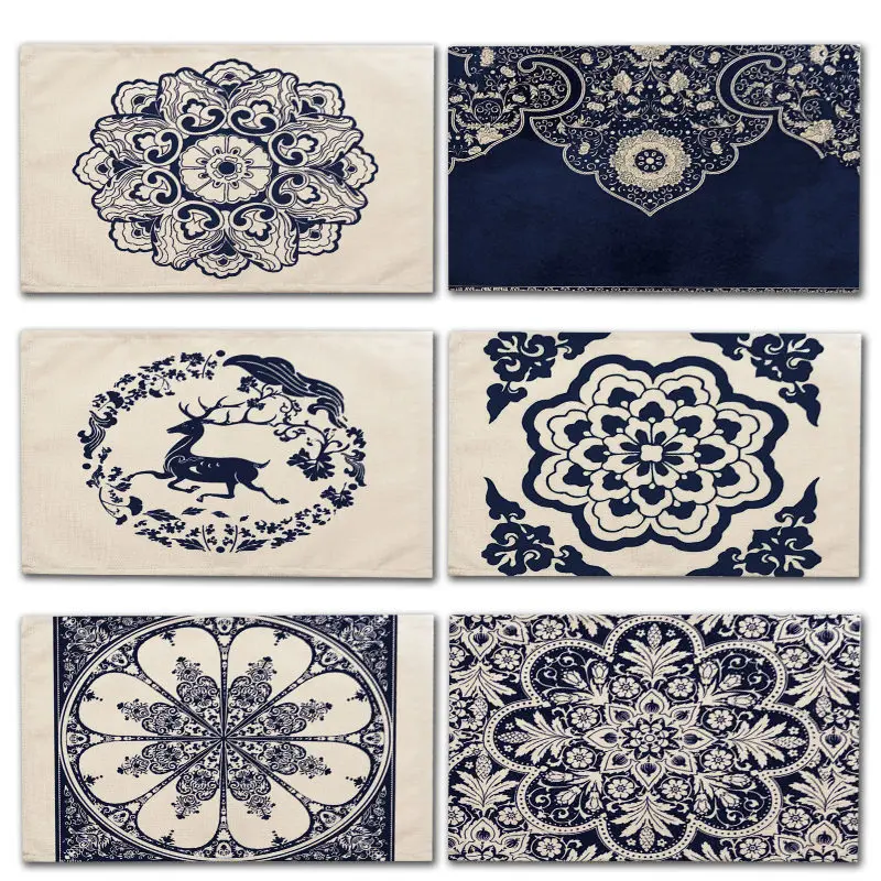 1Pcs Blue and white porcelain Pattern Placemat Dining Table Mat Tea Coaster Cotton Linen Pad Cup Mats 42*32cm Home Decor MC0034 | Дом и сад