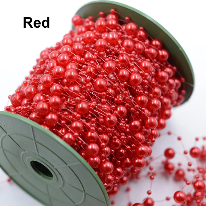 Red JUNAO, 20 метров, 3+ 8 мм, розовые жемчужные бусины, цепочка, стразы, отделка акриловыми камнями, свадебные хрустальные бусины для свадебного платья, головной убор, ремесло - Цвет: Red
