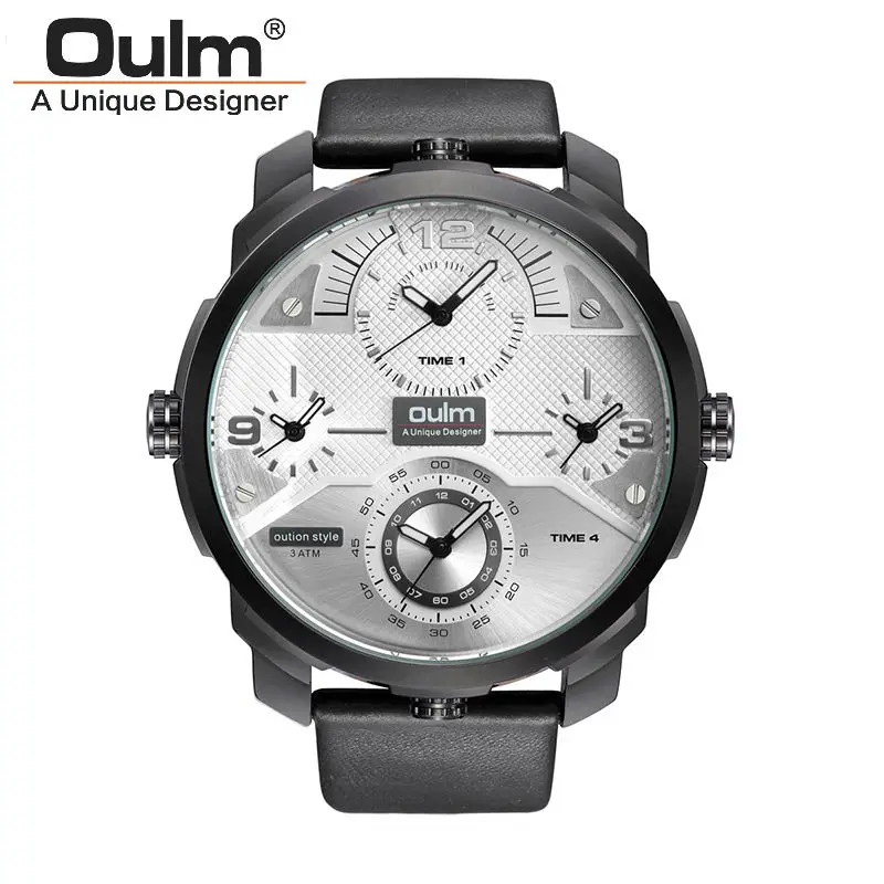 Топ бизнес часы из натуральной кожи ремешок 4 часовая зона Япония кварцевый