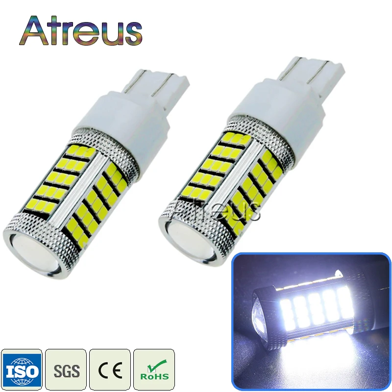 Atreus 2Pcs Car LED T20 7443 63 SMD 2835 LED 8W Car Brake Blub Turn Signal Light White 12V with Lens Lamp Bulb accessories