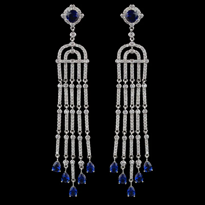 Новый дизайн длинные серьги кисточки с микрозакрепкой из фианита класса ААА для