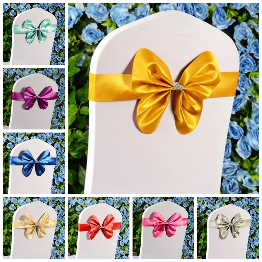 

Spandex Chair Sashes Wedding Chair Sash Luxury Design Mini Style Butterfly Bow Tie Lycra Stretch Band Hotel Birthday Party Show