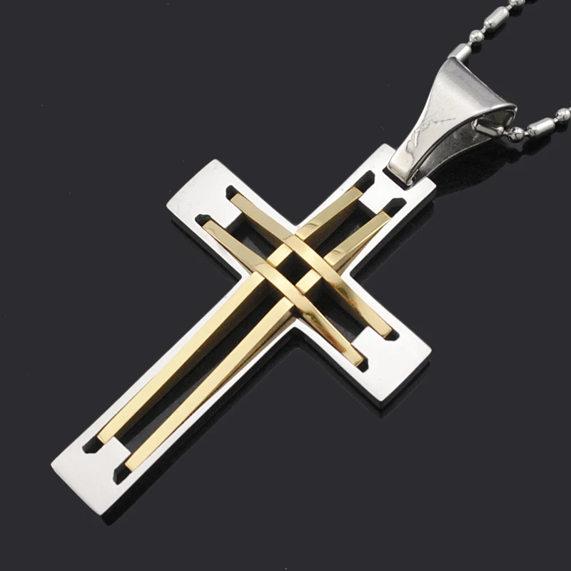 

New link necklace Geometric titanium stainless steel Multilayer cross pendant necklace men's necklace jewelry retro BP387