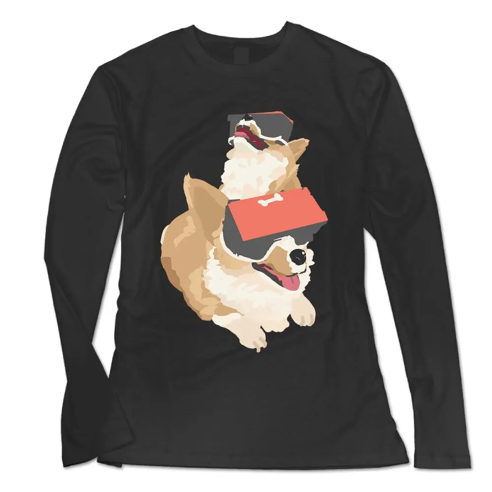 Женская футболка с длинным рукавом SAMCUSTOM Повседневная 3D принтом corgi dog|female
