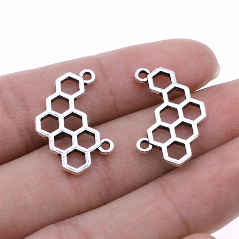 

WYSIWYG 10pcs 24x15mm Antique Silver Color Honeycomb Connector Charms Connector For Jewelry Making Jewelry Findings