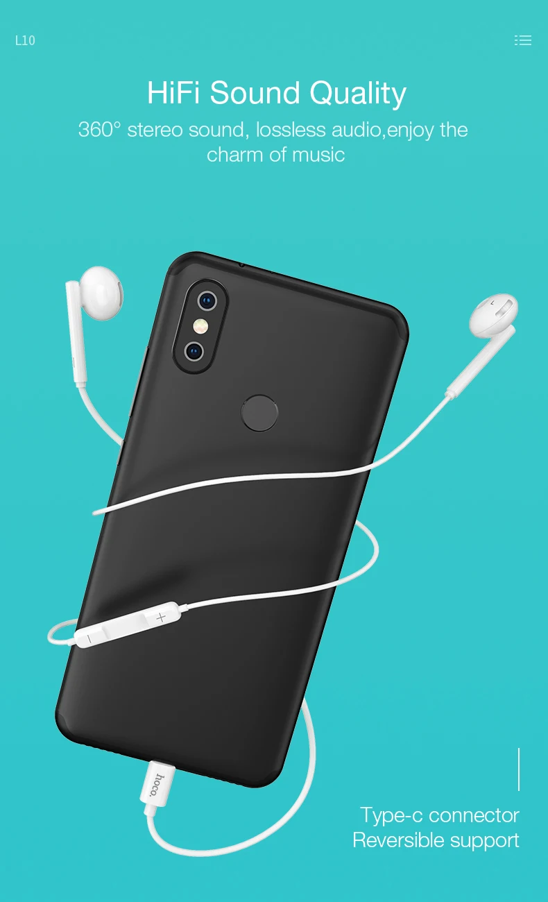 HOCO L10 наушники Встроенный микрофон Тип C проводные наушники для Xiaomi samsung с микрофоном гарнитура