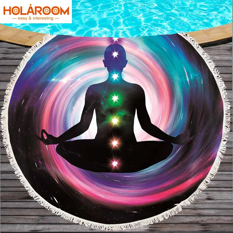 

Round Beach Towel With Tassels for Summer Wall Tapestry Swimming Buddha Printed Bath Picnic Blanket Mat Microfiber 150cm Towels