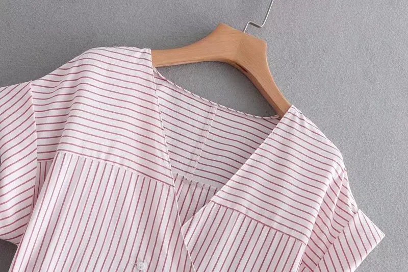 2018 Summer New Style Long Striped Women's Shirt Dress V-neck Double Breasted d0196 | Женская одежда