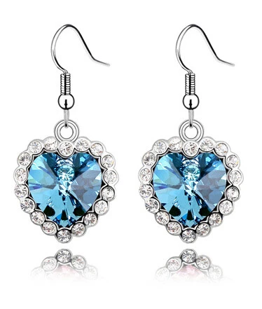 free shipping! 2014 NEW top quality vogue crystal heart Earring women costume jewelry Aquamarine colour E4609-5 | Украшения и