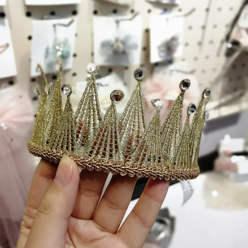 Golden color 10 шт./лот Одежда высшего качества в Корейском стиле для девочек Princess Crown милые аксессуары для волос золотой кристалл оголовье Роскошные головные уборы день рождения корона - Цвет: Golden color