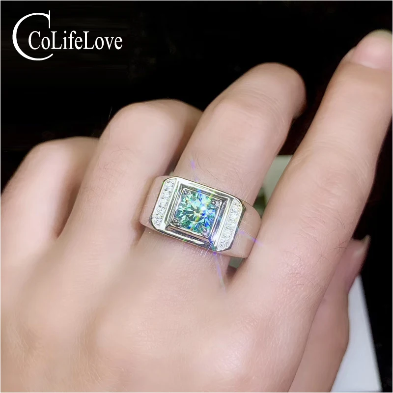 Кольцо colife для мужчин 1 карат зеленое моиссанитовое 6 5 мм VVS Moissanite серебряное 925