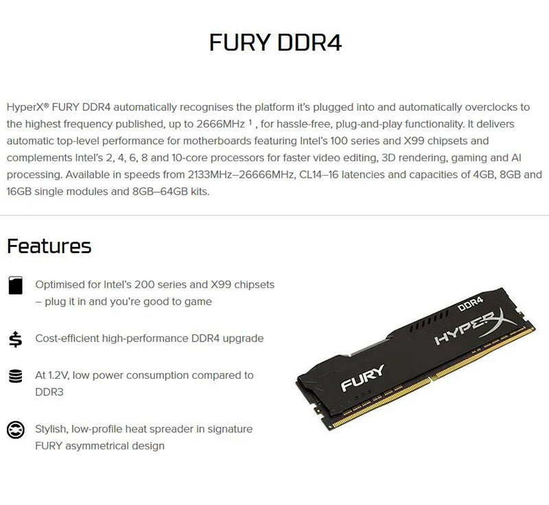 Kingston Memoria ddr4 8 Гб Dimm Ram 4 Гб 16 Гб технология HyperX FURY Black 16 Гб CL15 2400 1,2 в(288-pin) Игровые ОЗУ для настольных ПК