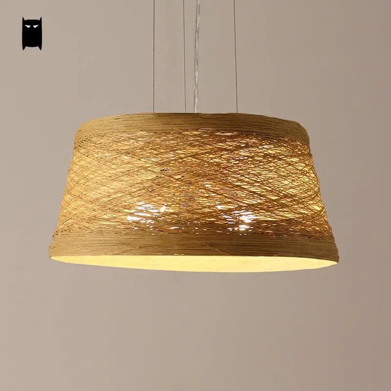 Бело желтый плетеный абажур из ротанга подвесной светильник в скандинавском