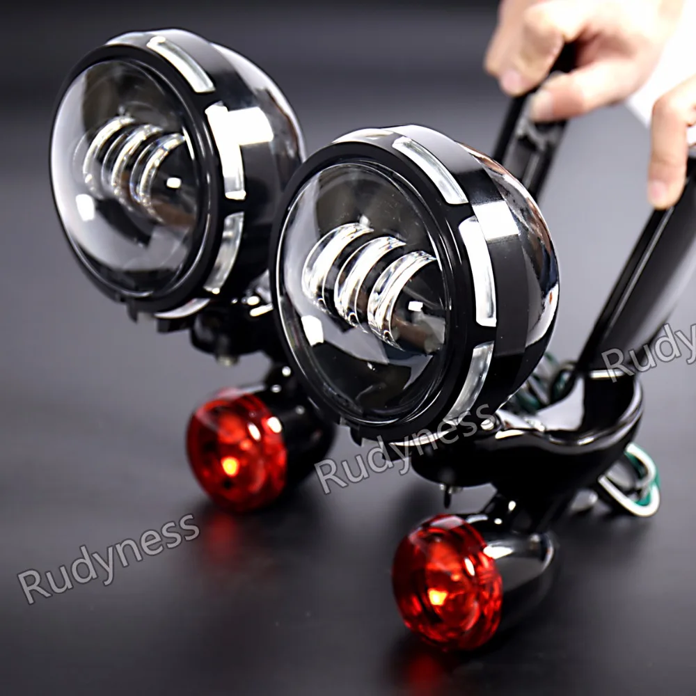 

Gloss Black Burst LED Auxiliary Lighting Bracket&Red Turn Signals For Harley Road King FLHR Street Glide FLHX 1996-2013