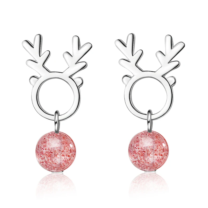 

Everoyal Lady Charm Crystal Pink Elk Women Earrings Female Jewelry Vintage Silver Plated Earrings For Girl Accessories