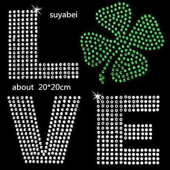 2pc/lot Love letter iron on design rhinestone applique patch hot fix motif shirt dress bag strass | Дом и сад