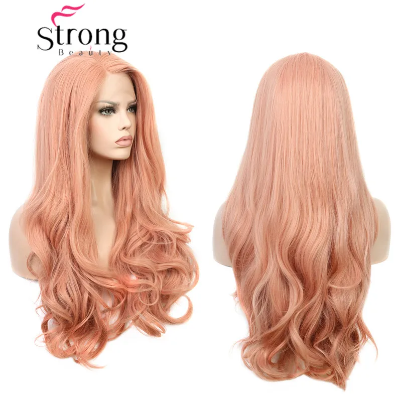 StrongBeauty парики на кружеве розовые парики для женщин синтетический розовый парик длинные волнистые 26 дюймов