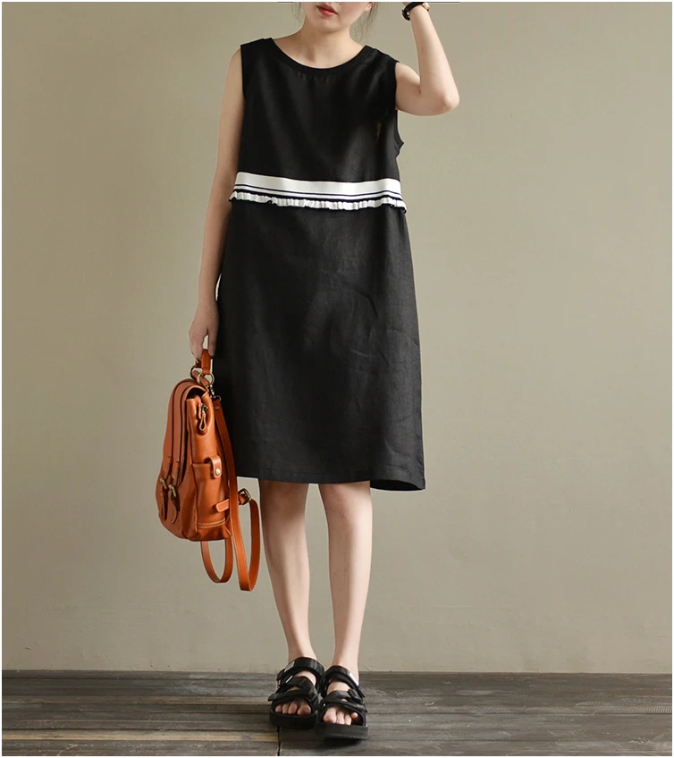 Simple temperament black sleeveless tank dress mori girl 2018 Summer | Женская одежда