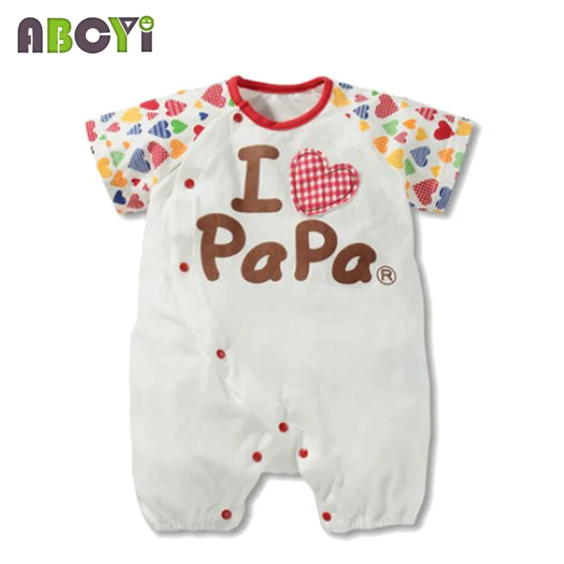 Детские комбинезоны с надписью I Love Mama Papa летние короткими рукавами из 100% хлопка