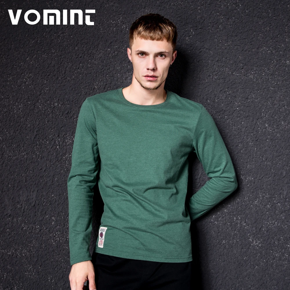 Vomint новинка однотонная мужская футболка с длинным рукавом хлопок много цветов