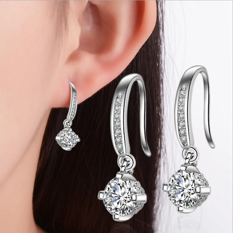 

KOFSAC New 925 Sterling Silver Earrings For Women Party Temperament Sweet Shiny Zircon Eardrop Earring Long Ear jewelry Gifts