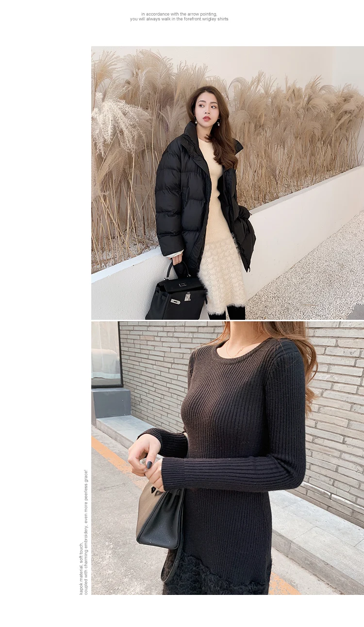 Women Knitted Sweater And Pullovers Korean Fashion Style Dress Winter And Autumn New Solid Knitted Dress