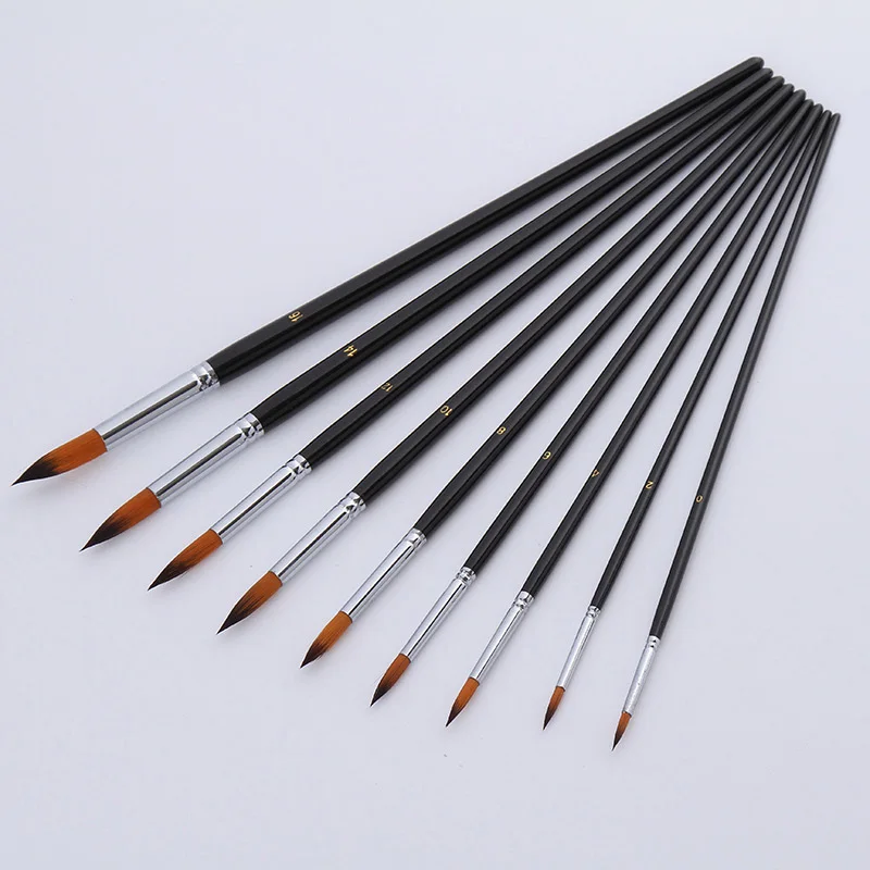 9 шт./партия профессиональная Длинная Деревянная Ручка Нейлон акварельные кисти