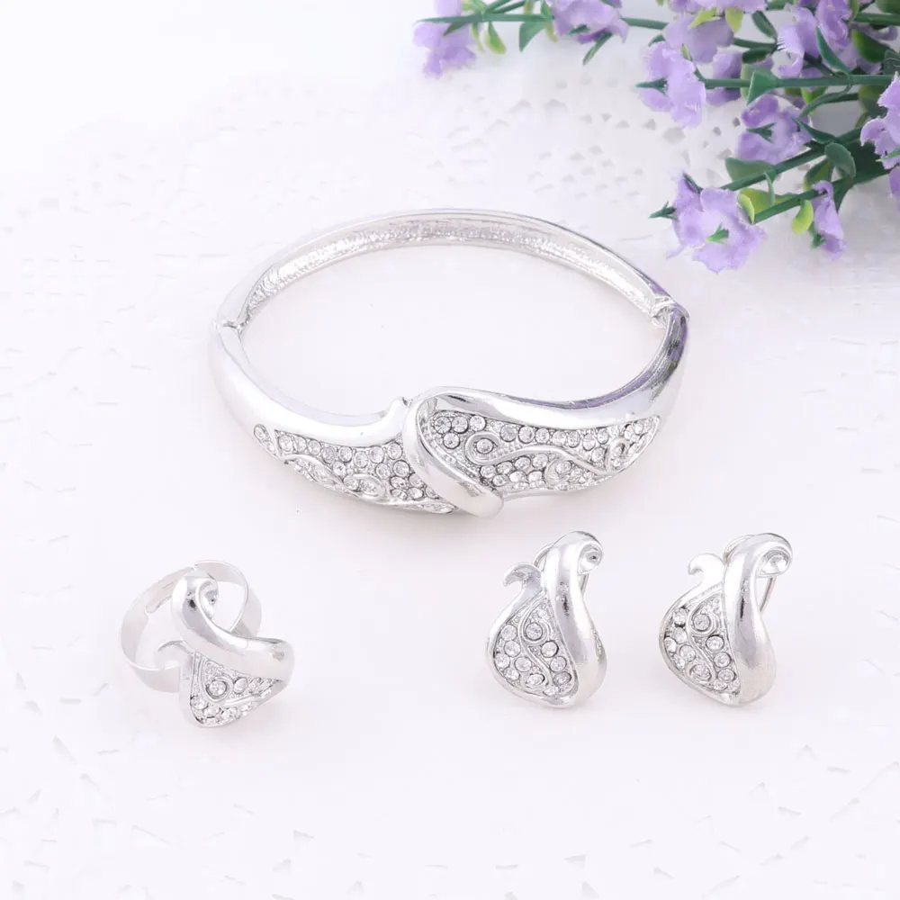 Винтажные Ювелирные наборы посеребренные обручальные кольца для женщин