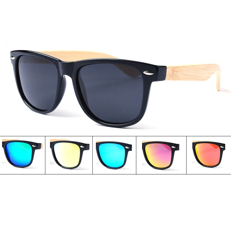 

Free Shipping 6Colors Classical PC Frame with Bamboo Temple Sunglasse and Polarized Lens Spring hinges