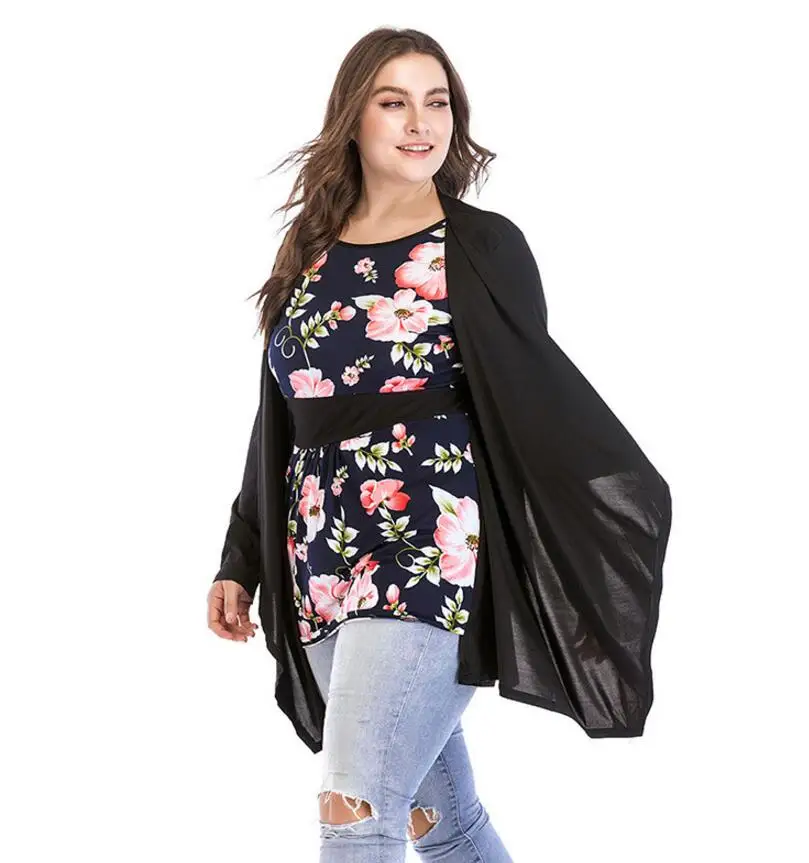 

European style women Fake Two Pieces Shirt 2018 Spring New fashion Printed Long Sleeve shirt Plus Size M-7XL a764