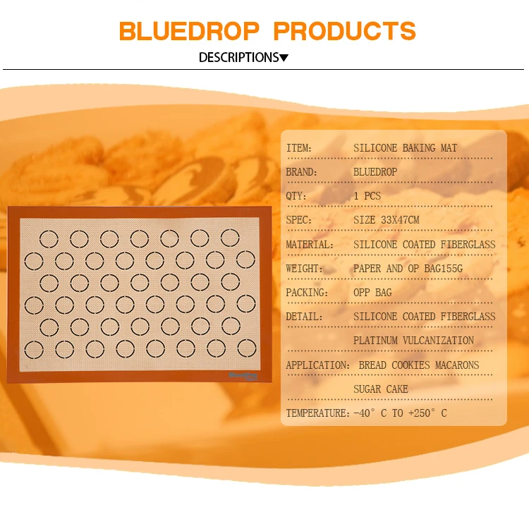 Bluedrop пищевой силиконовый коврик для выпечки eclair лист для духовки выпечка пирожных Макарон лист помадки сахар антипригарный лист 33x47 cm