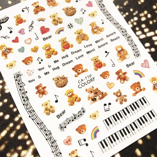 CA-109-110-111-112-145 медведи стикеры 3D на ногти nail Art Наклейка cheetsan бренд шаблон diy Инструменты для ногтей украшения