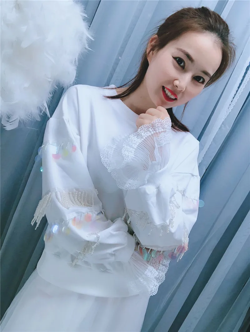 WHITNEY WANG 2019 весенне-осенняя модная уличная Лоскутная Толстовка с блестками и