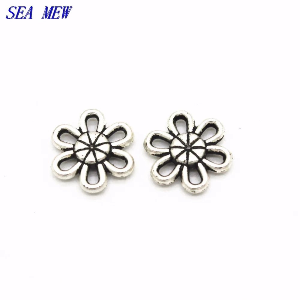 

SEA MEW 100PCS 12MM Vintage Style Metal Alloy Flowers Carve Connector Antique Bronze/Silver color Charm For Jewelry Making