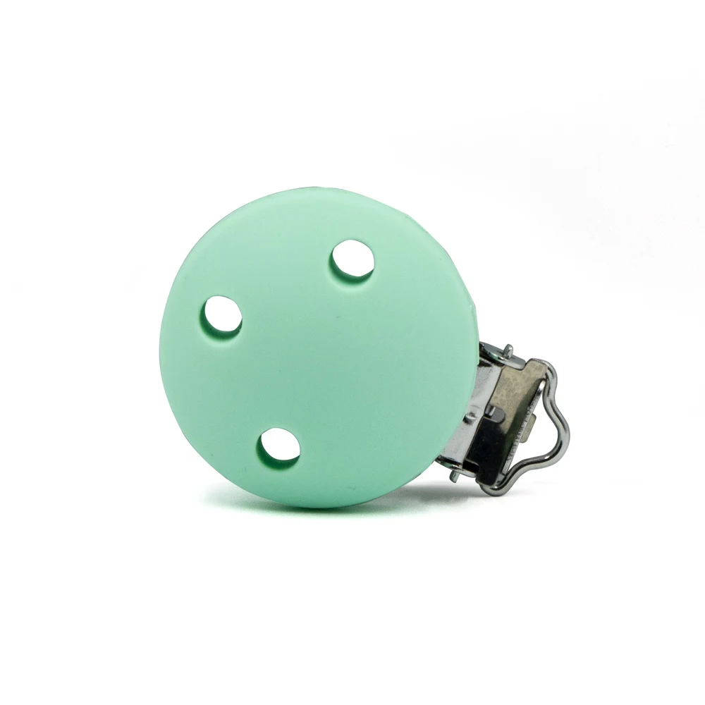 Mint Green 3 шт. круглая силиконовая соска-Соска из нержавеющей стали, держатель для сосок, детское ожерелье-прорезыватель, игрушки, детские продукты, силиконовая игрушка Kralen - Цвет: Mint Green